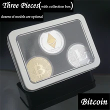 3 шт. упаковка 40 мм Сплав покрытием биткоины Litecoin золото и серебро памятные монеты с монеткой Подарочная защитная коробка