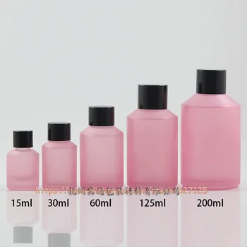 

15ml 30ml 60ml 125ml 200ml pink frosted(painted) glass bottle with lid.lotion/hand wash/Shampoo/moisturizer/facial water bottle