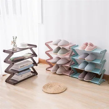

4 Layers DIY Shoe Rack Storage Shelf Oxford Cloth Iron Pipe Hallway Cabinet Door Organizer Holder Stainless Steel + Spun Cloth