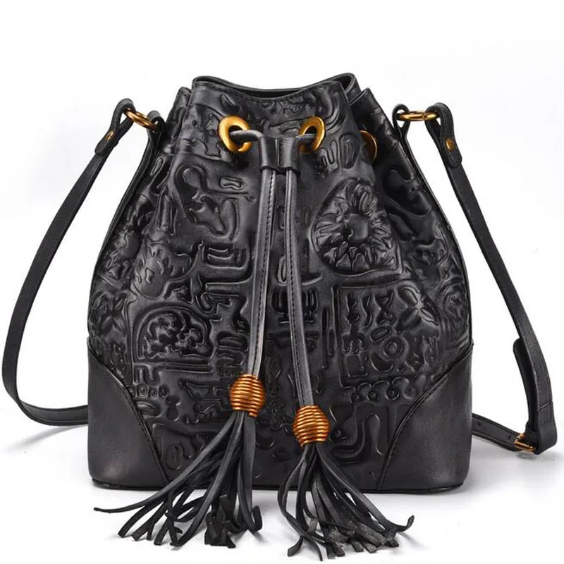 Новая ретро натуральная кожа женская сумка через плечо для женщин Повседневная модная классическая сумка-мессенджер дизайнерская роскошная сумка-мешок - Цвет: Black