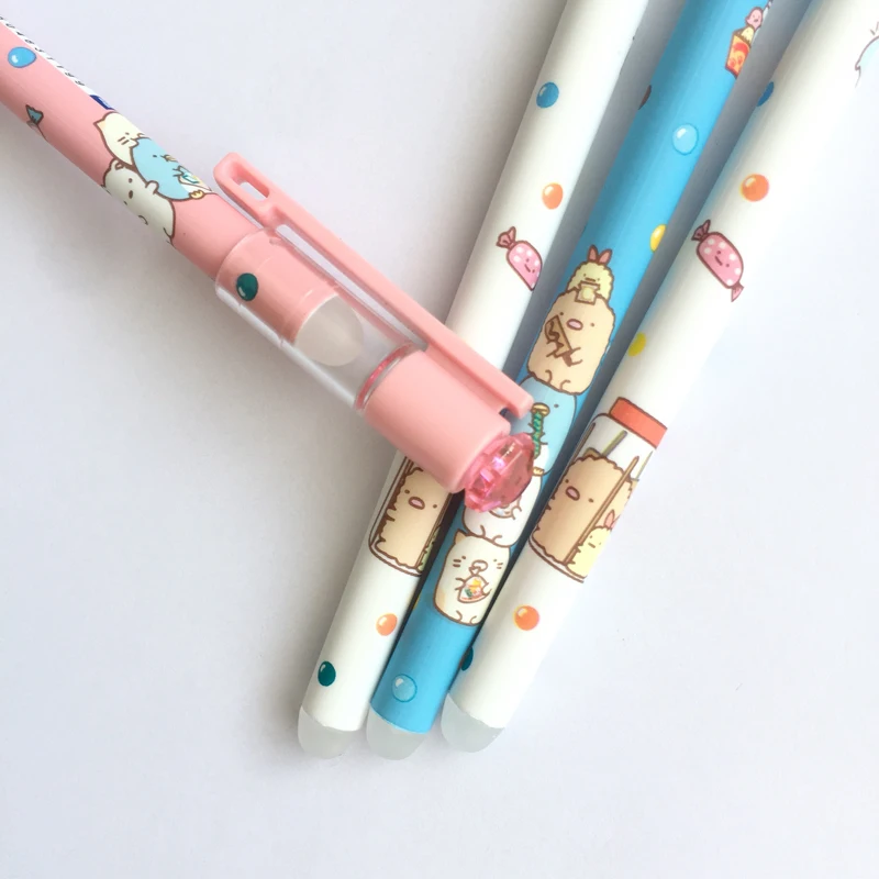 

3X Kawaii Sumikko Gurashi Erasable Gel Pen Diamond Head Student Stationery School Office Supply 0.5mm Blue Black Ink
