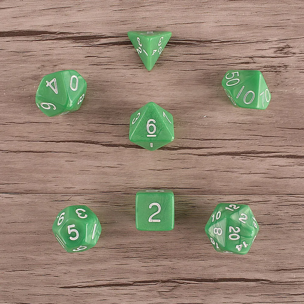 

7Pcs Multicolor Green Polyhedron Dice Sided D4 D6 D8 D10 D12 D20 MTG Gathering Toys RPG Poly Games Prop Asymmetrical Magic Cubes