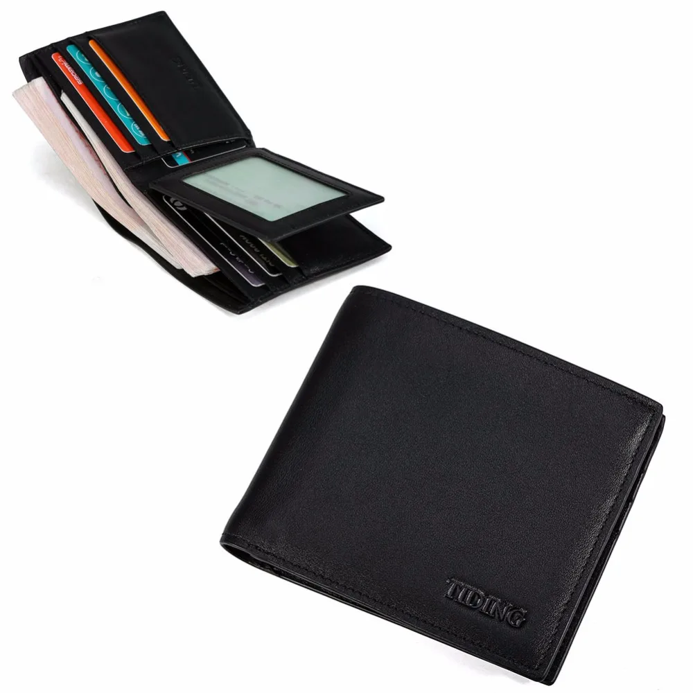 

TIDING men nappa genuine leather bifold wallet purse credit card holder photo ID window 4205