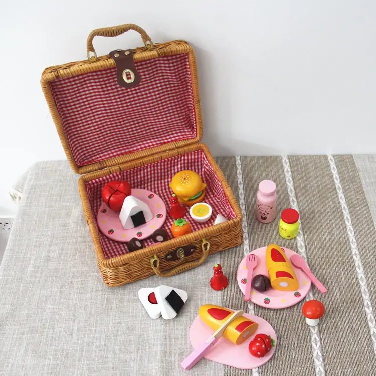 Free Shipping!Baby Toys Picnic Basket Food Set Wooden Play Food Set