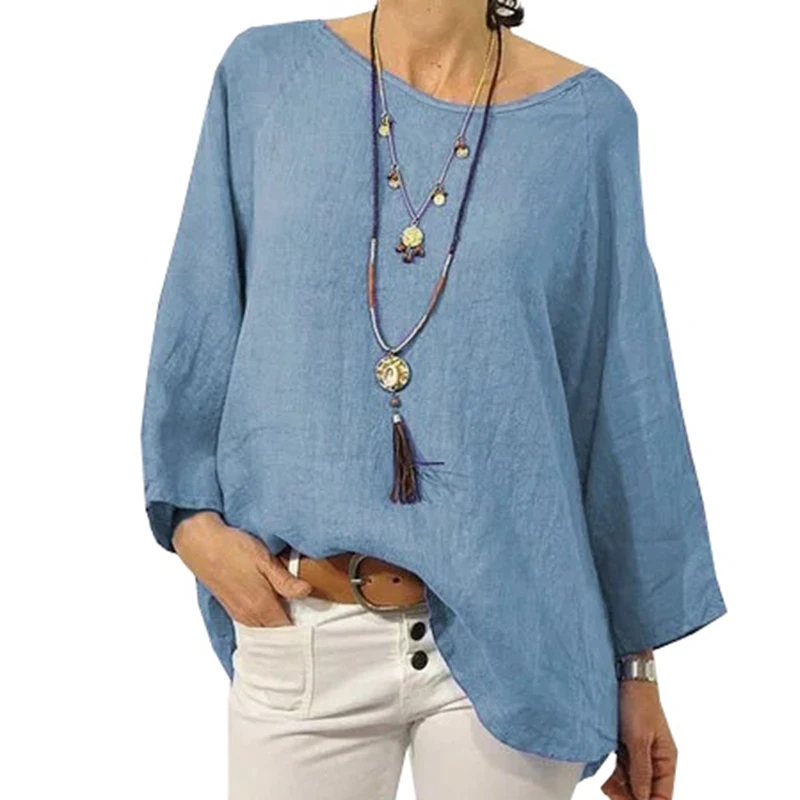 

autumn women simple vintage shirt long sleeve Raglan sleeve plus size big 6XL 7XL 8XL loose blue cotton casual shirts blouse 52