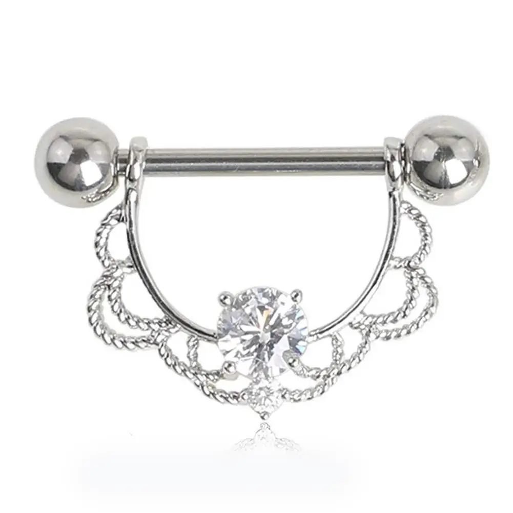 Women Body Piercing 8 Pairs Heart Leaves Rhinestone Barbell Nipple Ring