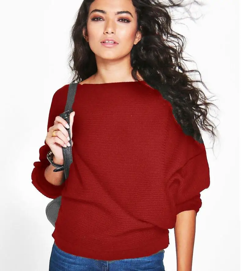 Женский свитер, Осень-зима, Модный женский свитер с коротким рукавом, вязанный Топ, модный свитер - Цвет: Красный