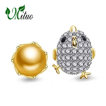 

MITUO freshwater Pearl ethnic earrings,Pearl Jewelry egg 925 Sterling Silver earrings,Women Accessories cute chicken earrings