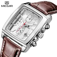 MEGIR العلامة التجارية الأصلية ساعة كوارتز رجالية جلد طبيعي مقاوم للماء الساعات العسكرية للذكور كرونوغراف ساعات يد رياضية