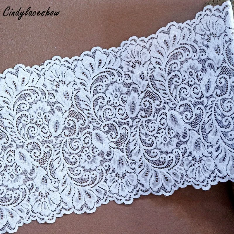 

20cm Width 1Yard Nylon White Elastic Lace Trim For DIY Clothing Accessories French Net Stretch Lace Fabric Sewing Applique Craft