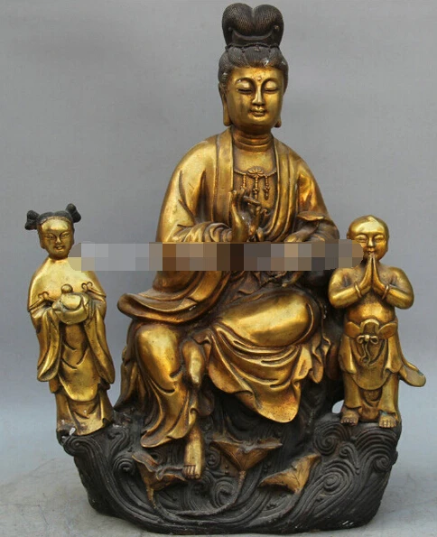 WBY 1103 + 19 &quotКитайская бронза Ru Yi Tong Zi Boy Kwan-yin Guan Yin Boddhisattva статуя | Дом и сад