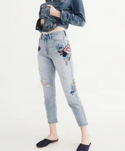 Vintage Flower Embroidery Jeans Female Pockets Pencil Jeans Women Bottom Hole Casual Ankle Length Pants Capris Summer 2017