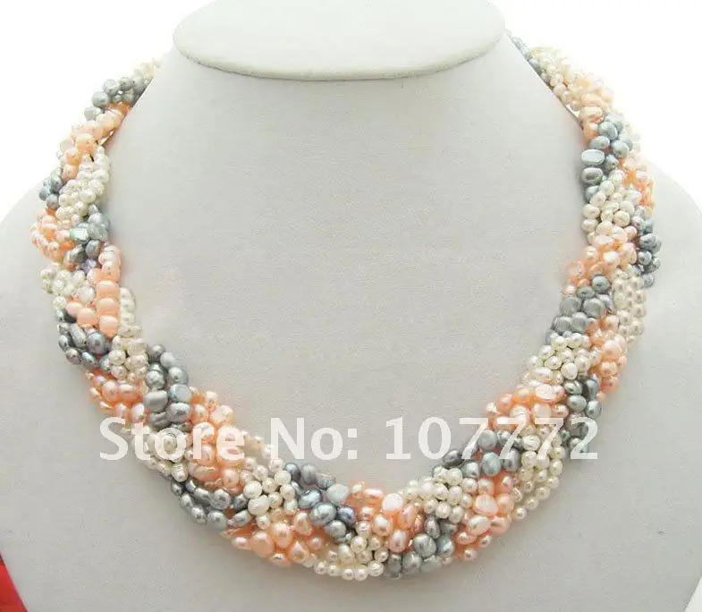 

5 strands Pink White Necklace