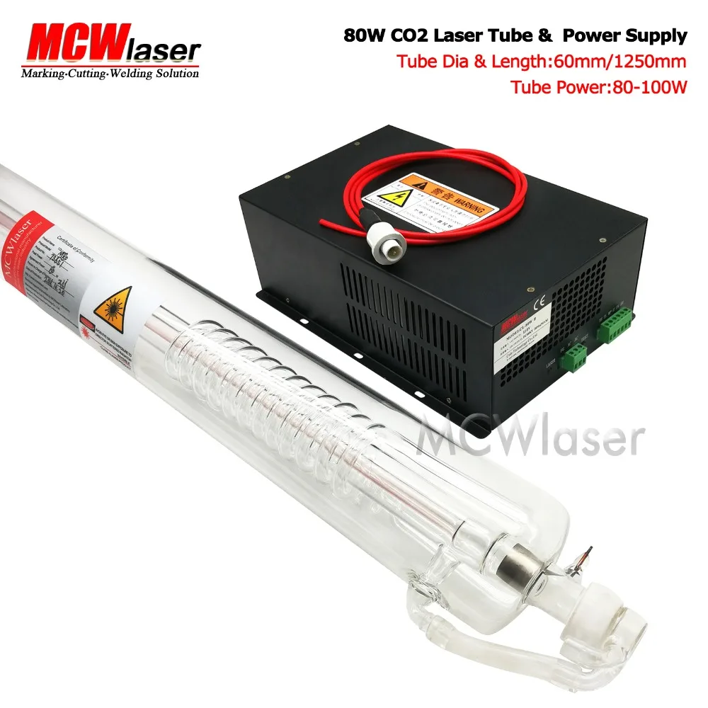 

Industrial 80W CO2 Laser Tube 1250mm+ Power Supply AC 220V Engraver Cutter