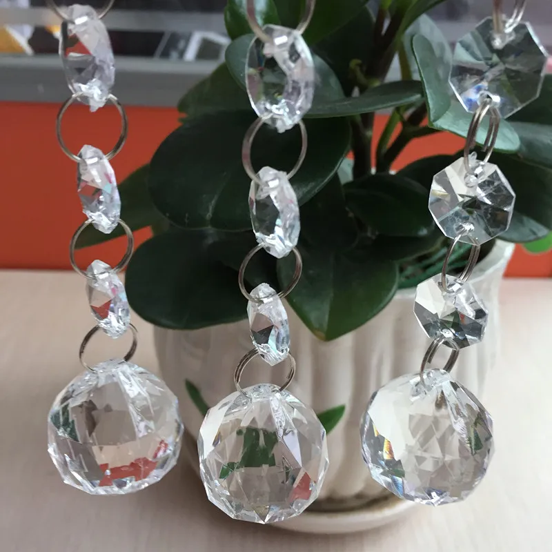 

26mm round Acrylic Crystal Clear Bead Garland Teardrop Octagonal Strand Hanging Curtain Manzanita Trees Party Wedding Decoration