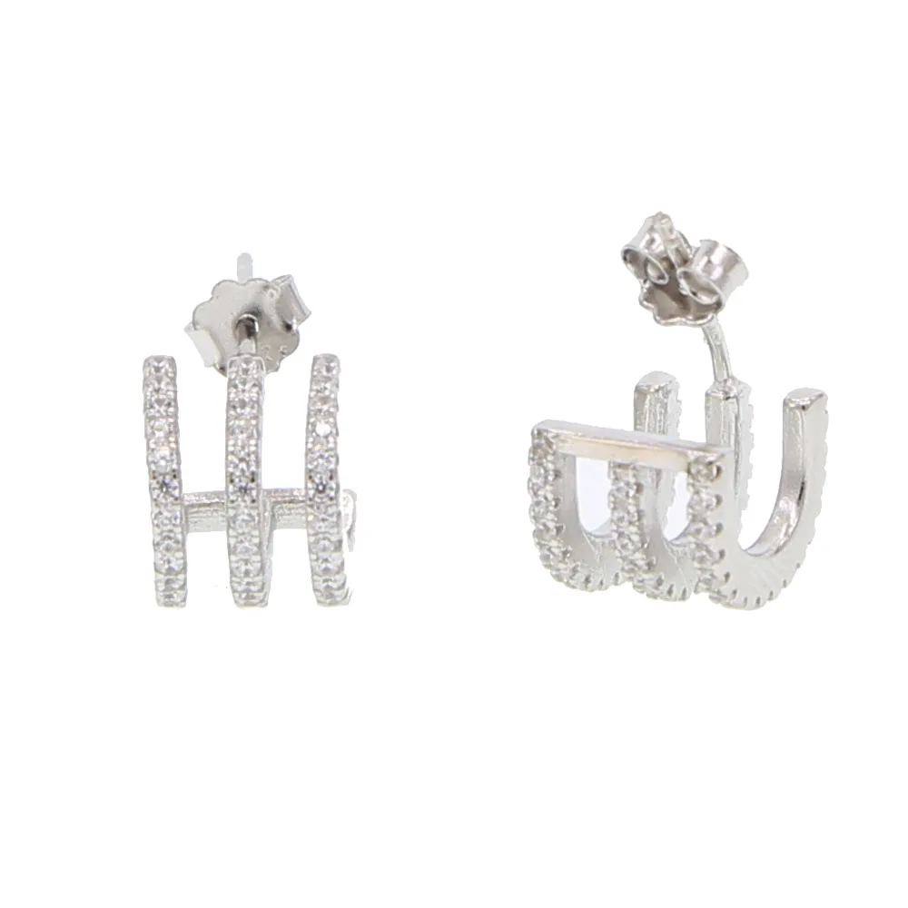 2018 design gorgeous simple jewelry micro pave clear cz zirconia three line 925 sterling silver anti allergy classic earring (3)