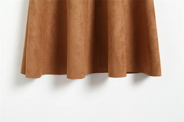 New Women Suede Skirt Fashion High Waist A-line Midi Skirt Female 2019 Autumn Winter Retro Wild Skirts Casual Women Skirt (6)
