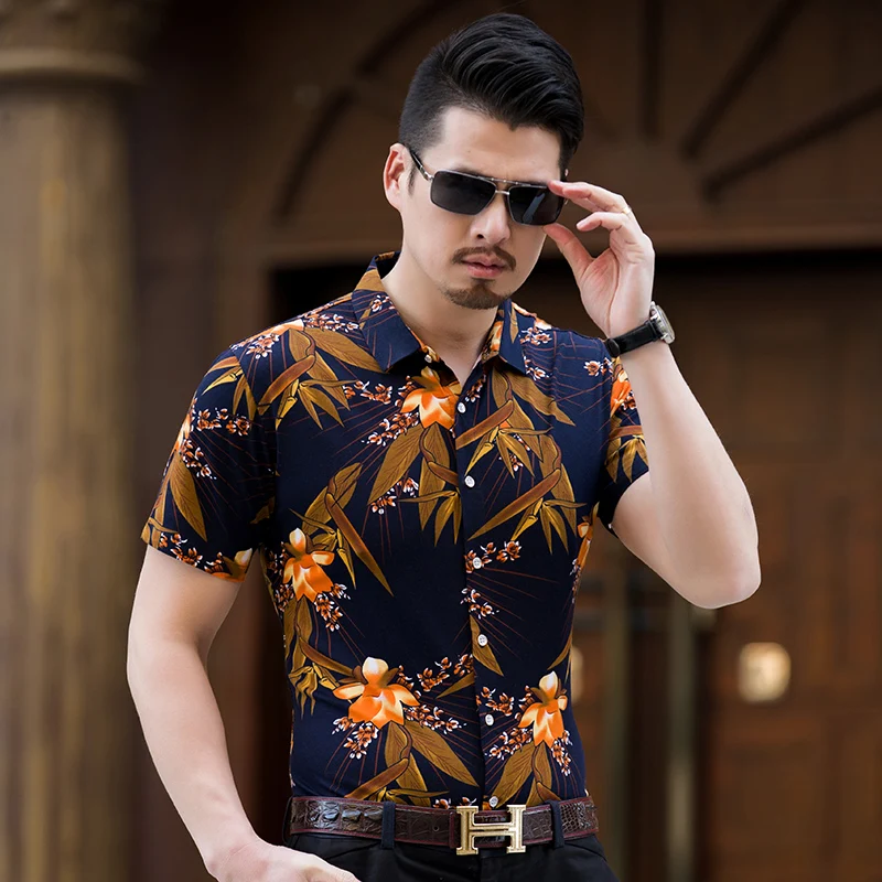 Kuyomens горячие цветочные рубашки для мужчин платье рубашка случайный мужчина отложным воротником бренда лето camisa slim fit masculina сорочка homme