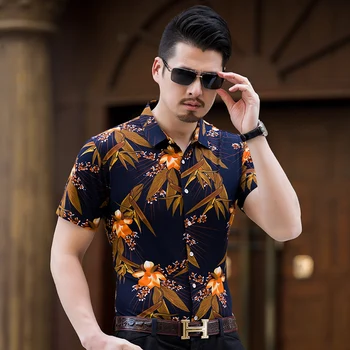 

KUYOMENS hot Floral Shirts For Men Dress Shirt Casual Male Turndown Collar Brand Summer Camisa Slim Fit Masculina Chemise Homme