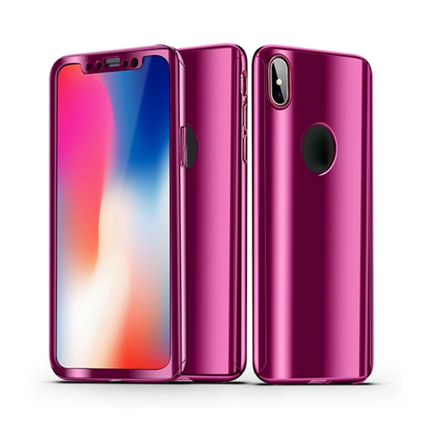 OLLIVAN Mirror Case For iPone X 360 Full Cover Protection For iPhone 7 8 6 6s Plus Smooth Cases Have Logo Hole Hard PC Coque (9)