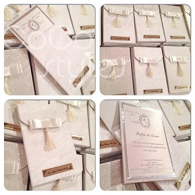  Cocostyles bespoke premium velvet hard cover invitation card box with gold metal decoration and tas - 32865408329