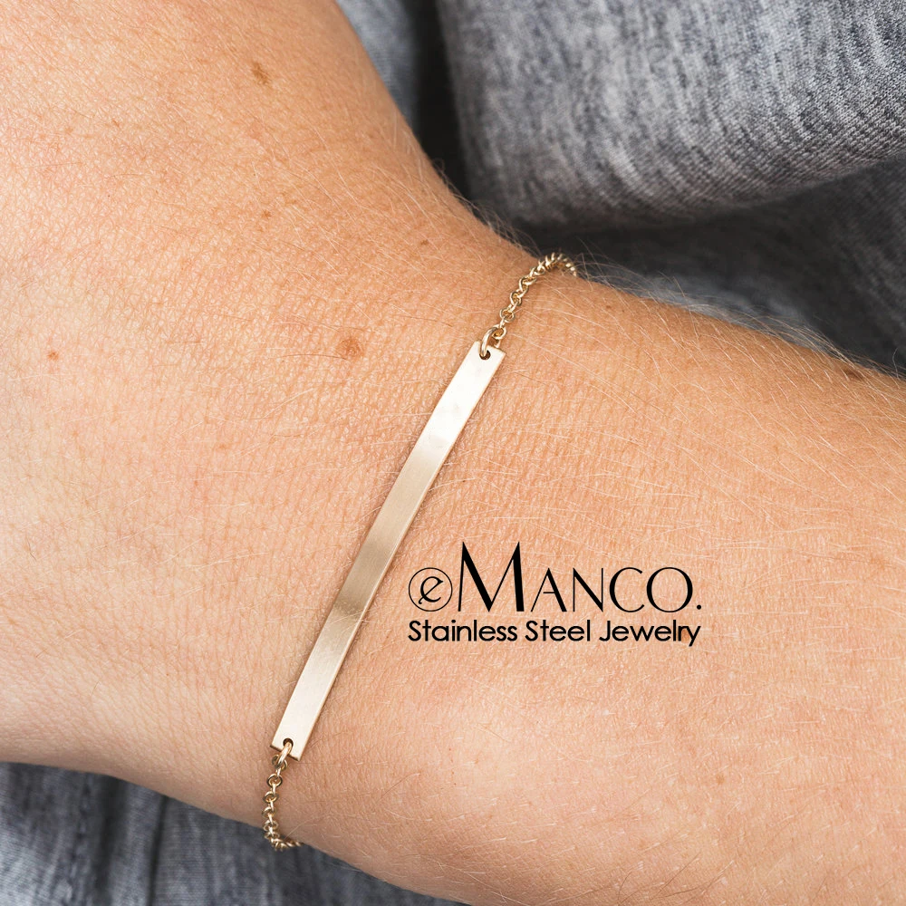 EManco простые 3 мм геометрические браслеты из нержавеющей стали для женщин минималистическое имя начальный браслет «Лучший Друг» ювелирные изделия