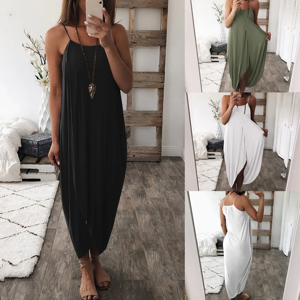 

Dress 2019Top Women Dress Summer Loose Straps Elegant Holiday Casual Party Beach Bohe Dress