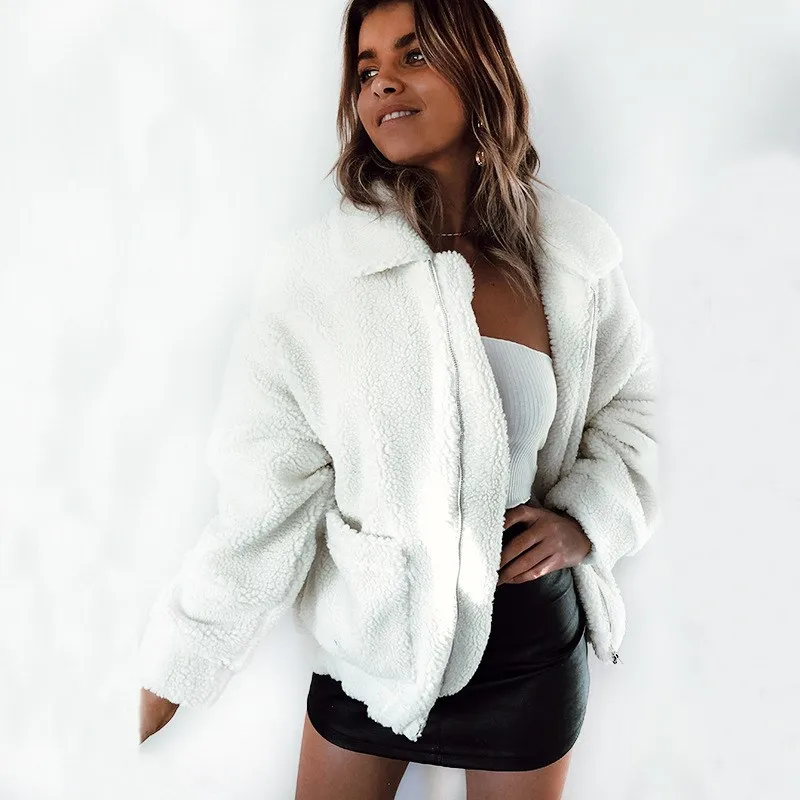 

2018 Autumn Winter Women Faux Lambswool Coat New Fashion Female Plus Size Jacket Loose Oversized Casual Outerwear