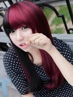DYZ 618+++Harajuku Cos Wig Long Straight Red Gradient Super Meng Lolita |