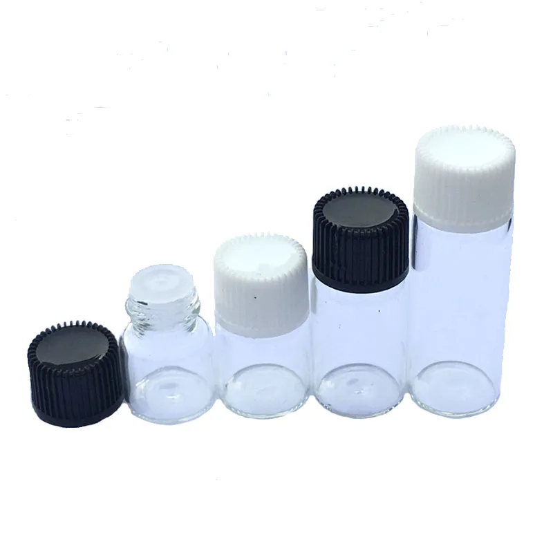 

5pcs 1ml 2ml 3ml 5ml Mini Amber Liquid Glass Bottle with Orifice Reducer and Cap Small Essential Oil Vials