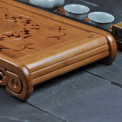 

Hot sale Drawer water storage bamboo tray large drain tea tray