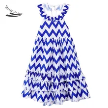 2016 Summer Style Girls A-Line Dress Sleeveless Halter Backless Casual Wavy Print Cute Multilayer Princess Dress