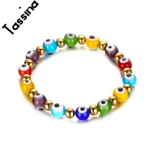 Tassina Fashion luxury bracelet for women 8mm stainless steel colorful coloured glaze eye bracelet Ladies brand jewelry TNBR325