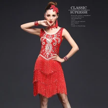 Exquisite Competition Latin dance dress tango salsa samba dance dress Women wear tassel sequin dance dress with embrodery