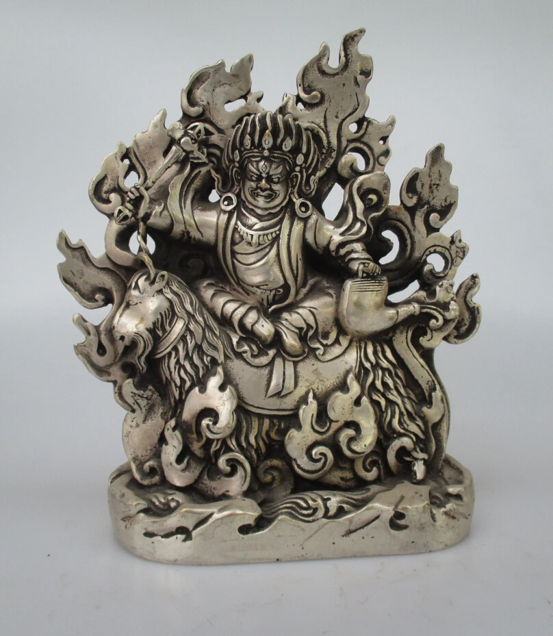 

Antique antiques Collectible Decorated Old Handwork Tibet Silver Carved Tibetan Buddhism Buddha Statue/ Sculpture