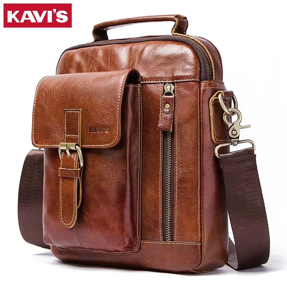 KAVIS верх из воловьей кожи мужская сумка портфель натуральной через Для мужчин на