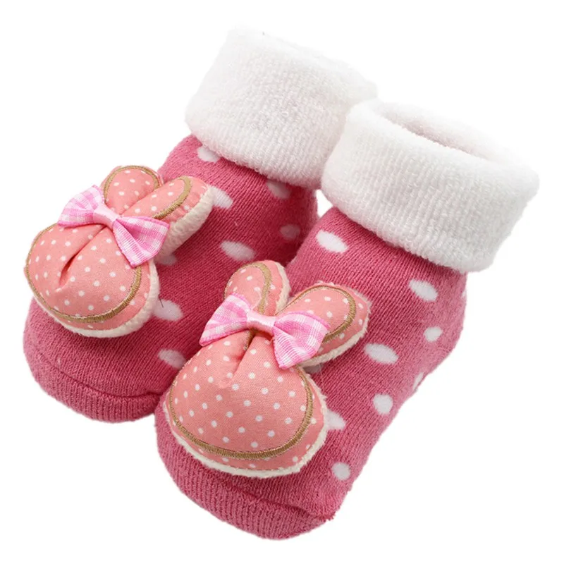 

3-12M Baby Socks Floor Non-slip Cotton Cartoon Newborn Cotton Socks 2019 Autumn Winter Baby Girls Boys Soft Warm Cute Bowknot