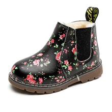 COZULMA ботинки осень-зима для девочек детская обувь для мальчиков с цветочным узором; модные ботинки, детская обувь для маленьких детей; с нескользящей подошвой Мартинсы с мехом
