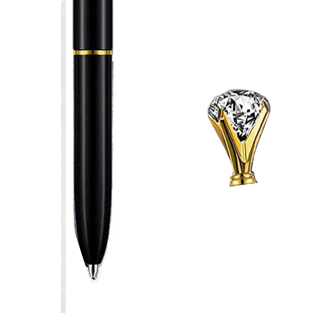 XRHYY, 12 шт. в упаковке, модная Алмазная шариковая ручка, многоцветные ручки, розовое золото, с большим кристаллом и металлической ручкой для офисных принадлежностей, черные чернила