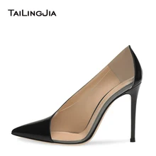 Sexy Pointed Toe Black Heels PVC Dress Shoes Woman High Heel Pumps Women Transparent Stiletto Ladies Party Shoes Size 44 2019 Sexy Pointed Toe Black Heels PVC Dress Shoes Woman High Heel Pumps Women Transparent Stiletto Ladies Party Shoes Size 44 2019