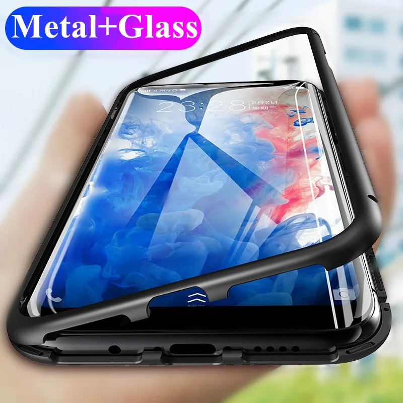 

For Samsung S10 S10+ S10e Phone Case Metal Magnetic Adsorption Tempered Glass On Galaxy S10 Plus Samsungs10 360 Cover Flip Case