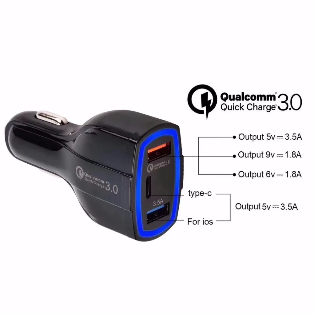 Fast Quick Charge Car charger 3 USb Ports Type C 35W 7A Auto power