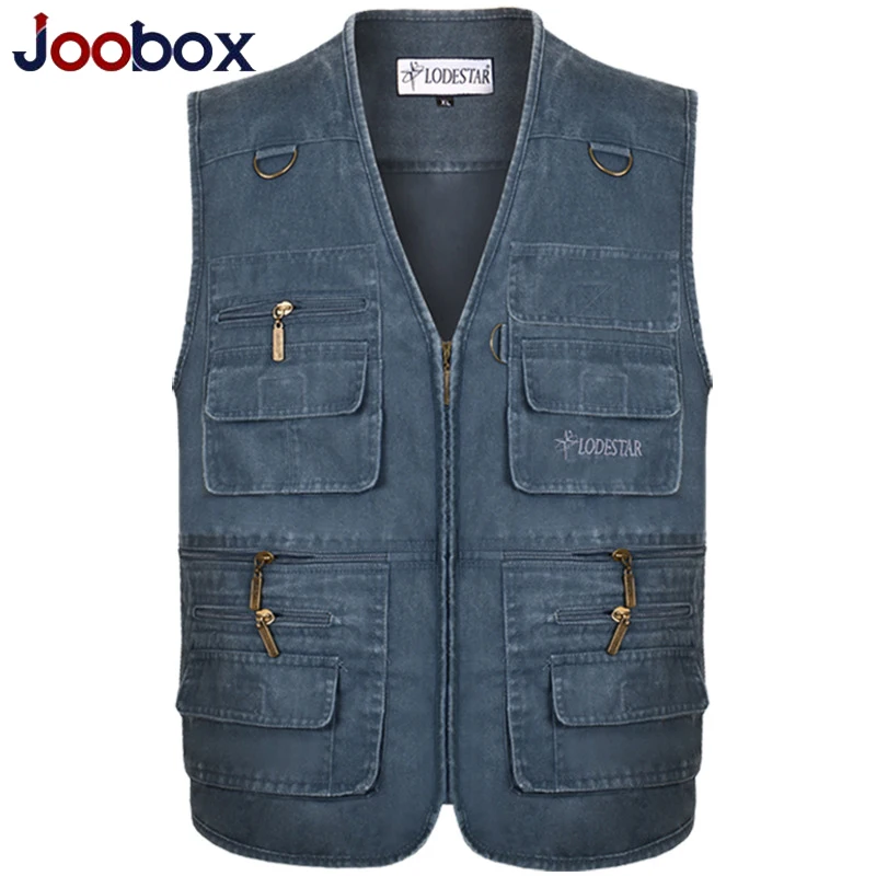 Luxury Fishing Vest Male With Many Pockets Men Sleeveless Jacket Blue