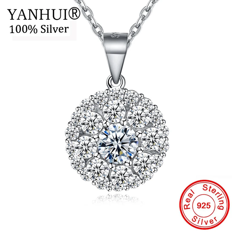 

YANHUI 100% Original 925 Sterling Silver Dazzling Zircon Pendant Necklace Wedding Jewelry For Women XL10