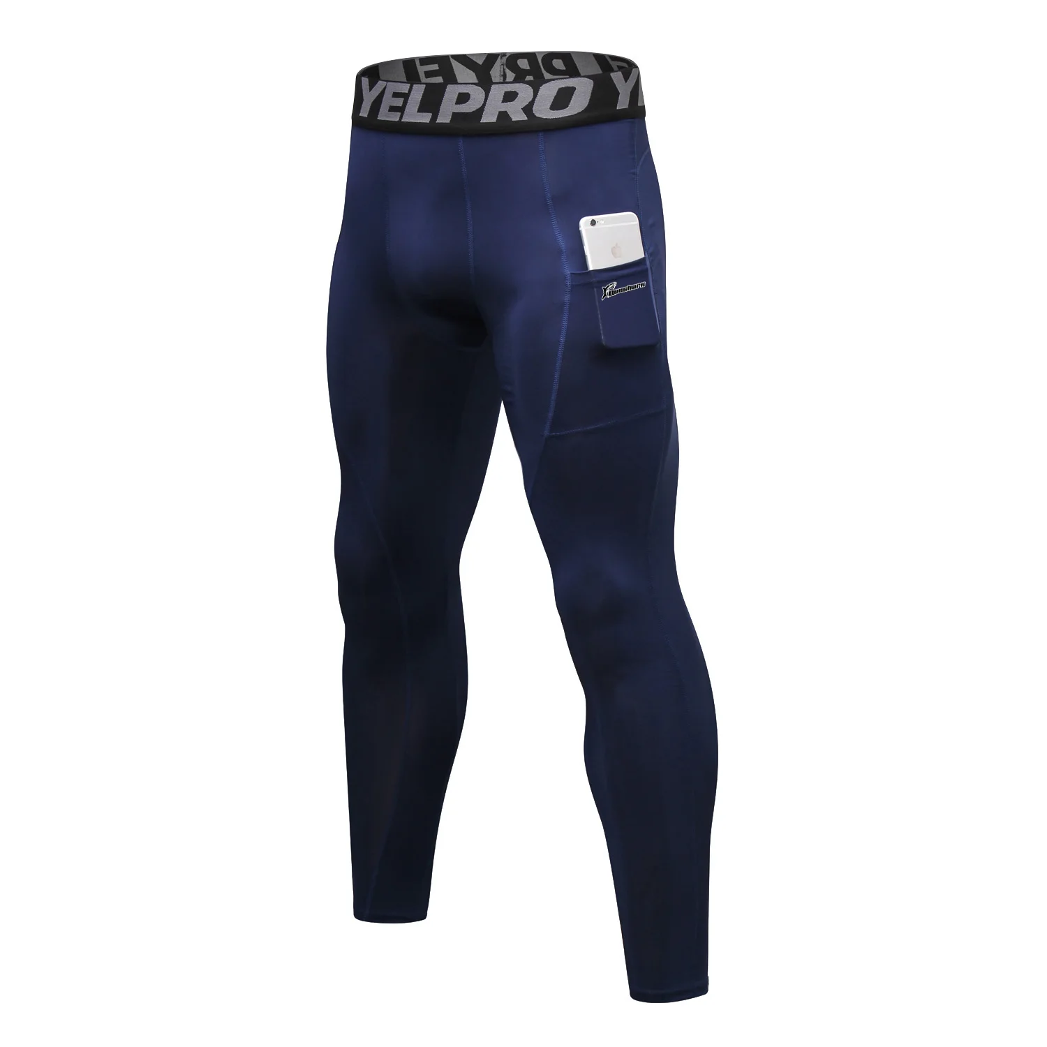 Queshark, профессиональные мужские компрессионные штаны, спортивные, для тренировок, фитнеса, тянущиеся леггинсы, дышащие, быстросохнущие, колготки, штаны с карманом - Цвет: Deep Blue