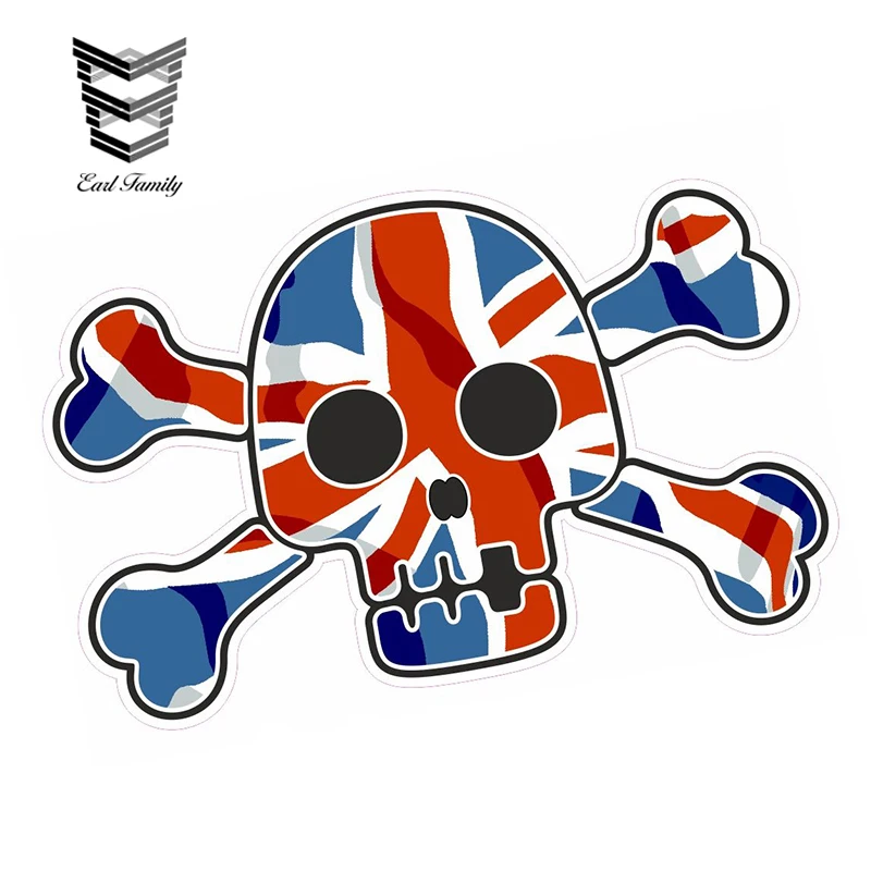 

EARLFAMILY 13cm X 9cm Pirate Style Skull Crossbones with Union Jack British Flag Motif External Vinyl Car Stickers