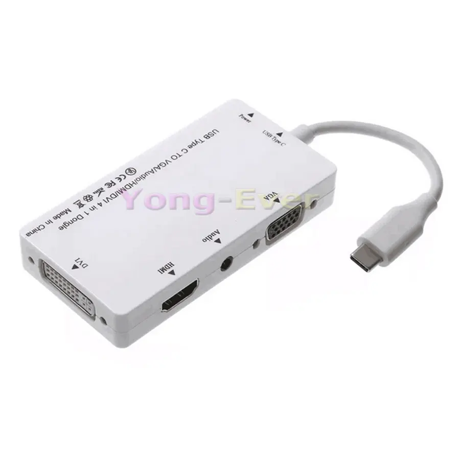 4 в 1 Адаптер USB C 3 Type к HDMI VGA DVI с адаптером для аудиовыхода кабель конвертер Macbook