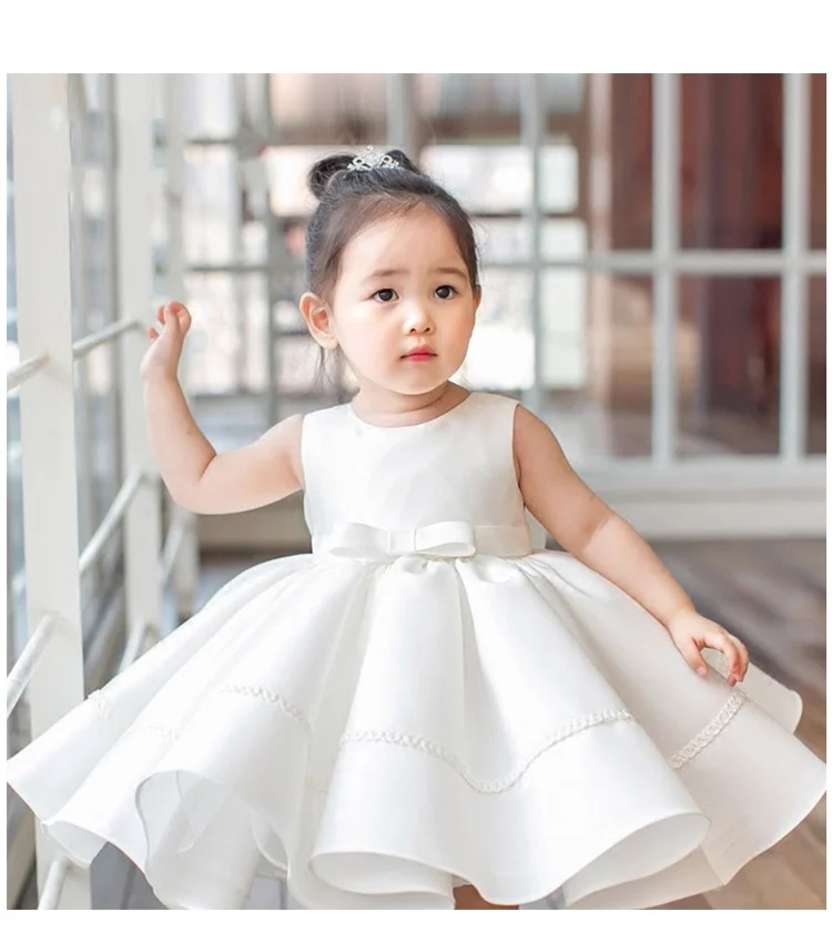 Платье для крещения для маленьких девочек с бантом на 1 год; многослойное кружевное платье принцессы на крестины; праздничная одежда для новорожденных девочек - Цвет: Бежевый