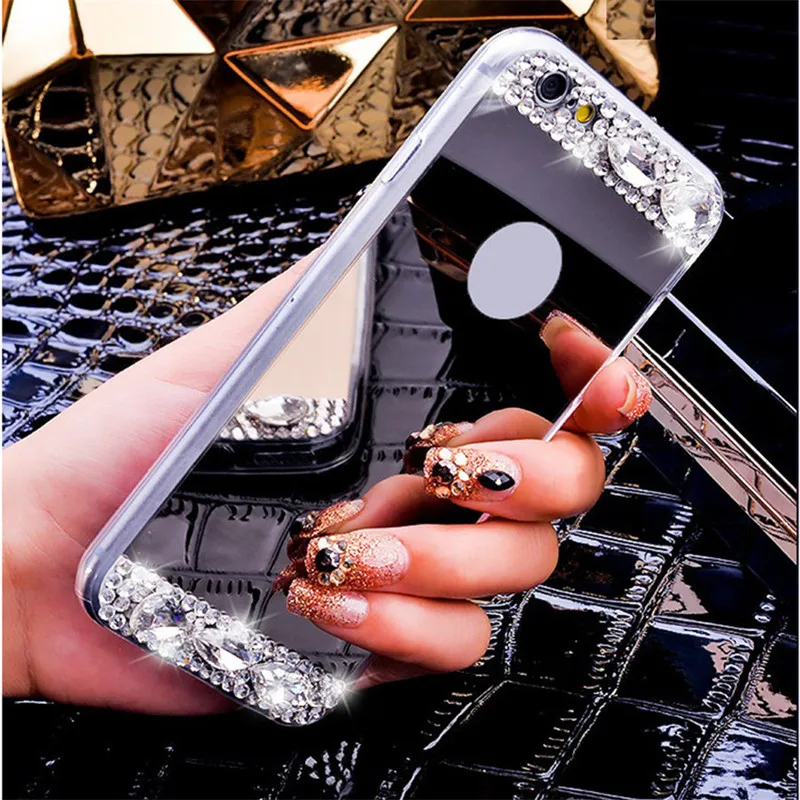 

Luxury 3D Bling Diamond Rhineston Mirror Phone Case For IPhone 11 Pro Max XR XS Max X 7 8 Plus 6 6S Plus 5S PC + TPU Cover Coque