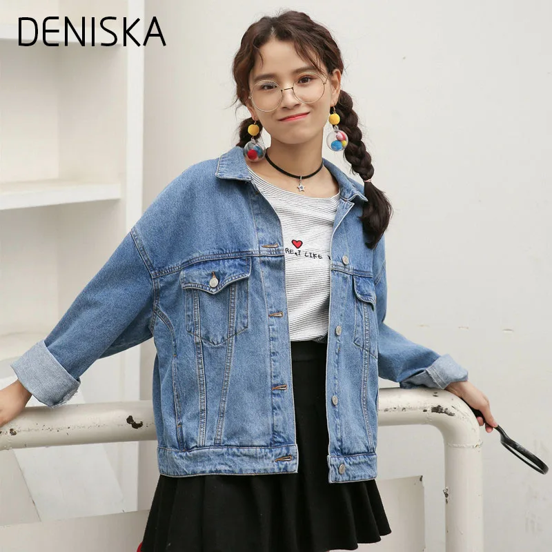 DENISKA Women Summer Basic Jackets Patch Designs Women Denim Jacket